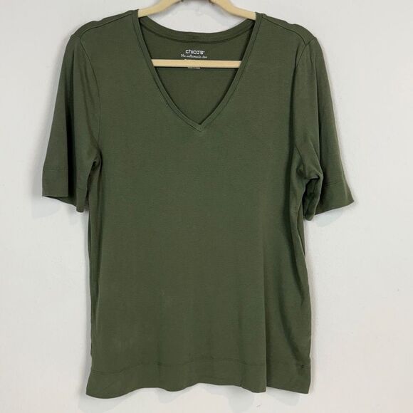 Chico’s Ultimate Tee V-neck Olive Green L - Picture 1 of 7